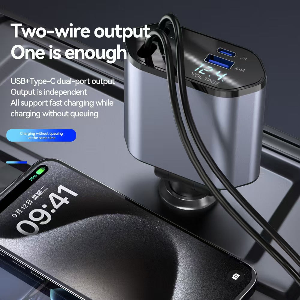 Retractable Cable Car Charger 120W Fast Charging