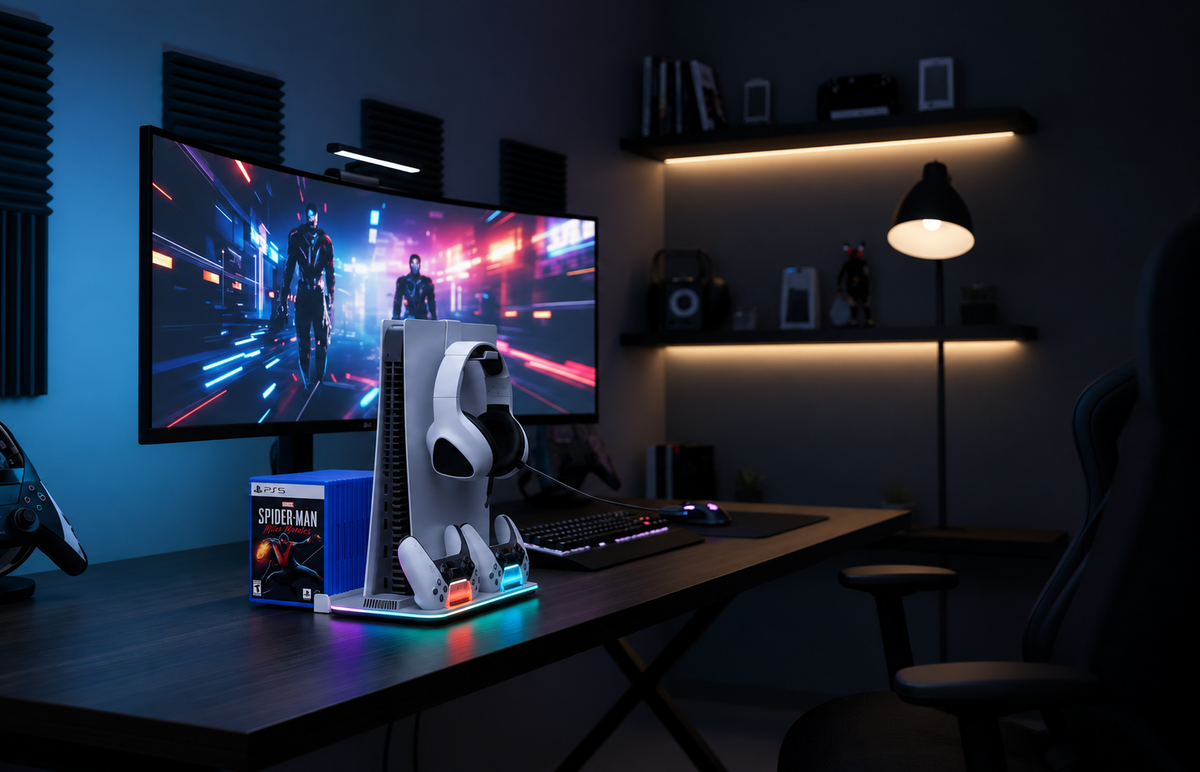 PS5 Cooling Base with Charging Stand and Storage Rack