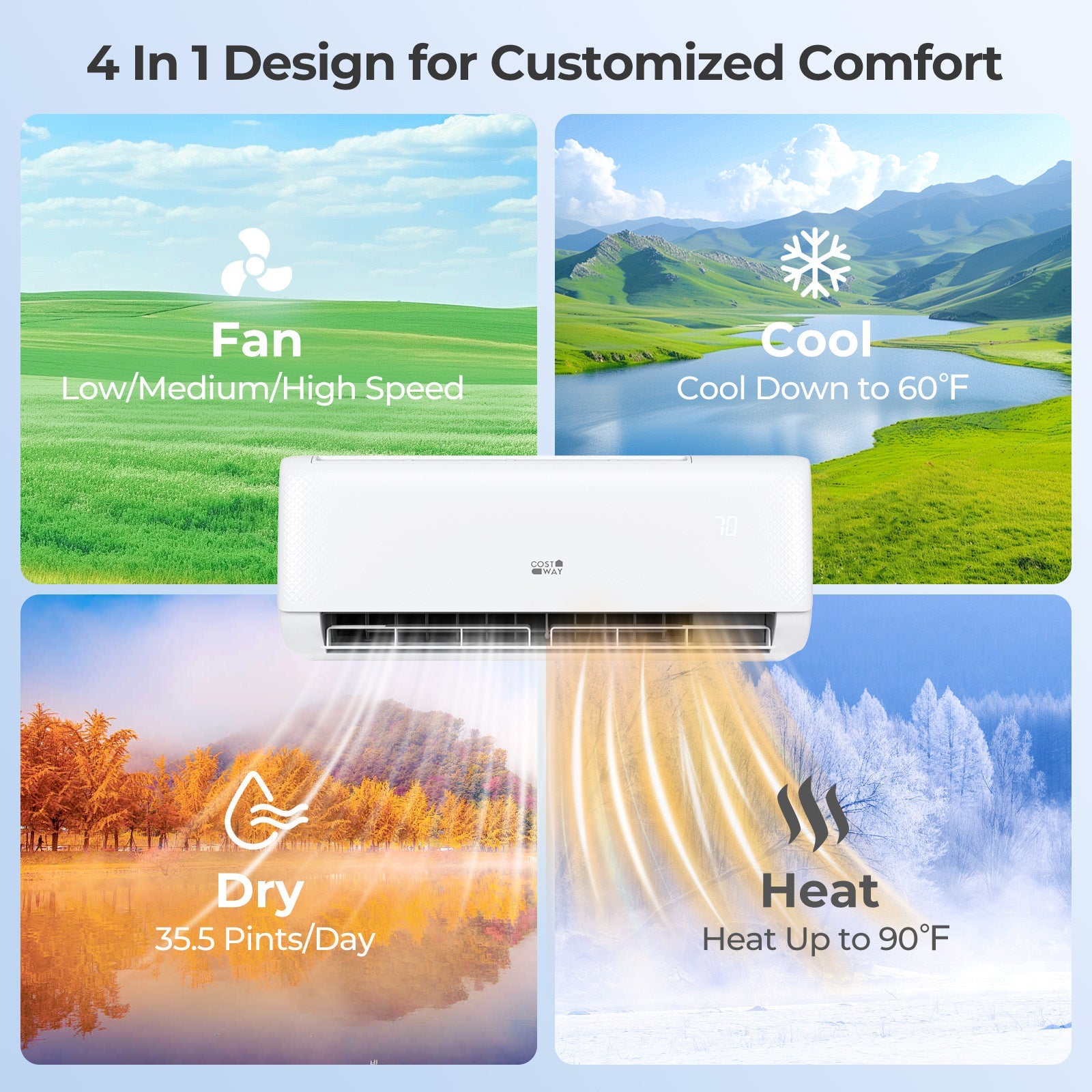 Airtural Series 9100 BTU 20.5 SEER2 WiFi Enabled Mini Split AC 115V Compatible with Alexa